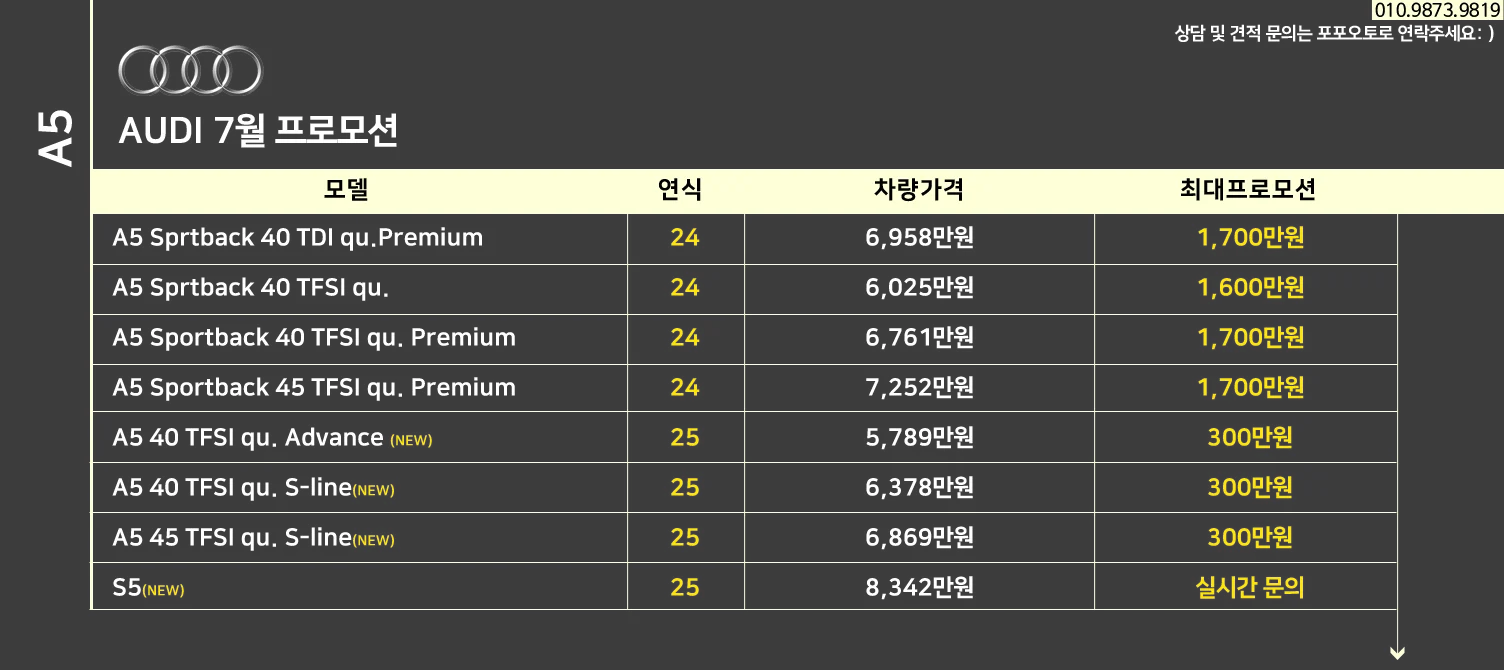 아우디 7월 프로모션