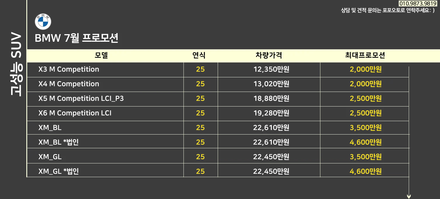 BMW 7월 프로모션