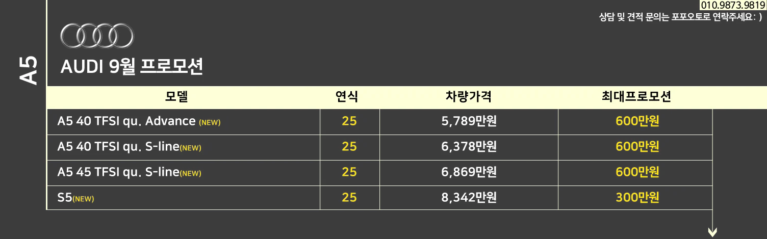 9월 아우디 프로모션